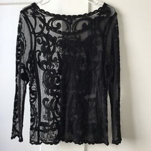 Express Womens Black Lace Sheer Long Sleeve Top Size S NWOT